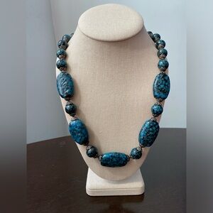 Vintage Blue Glass Bead Necklace